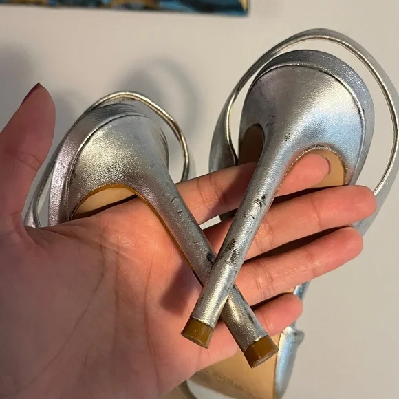 SCHUTZ Silver Pointed-Toe Stiletto Mules - Picture 3 of 4